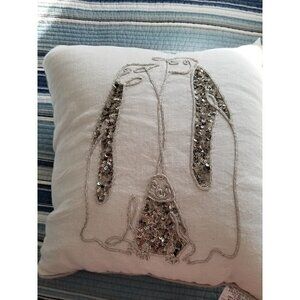 Time & Place Beaded & Sequin Penguin Pillow Natural & Silver 18"x18"
